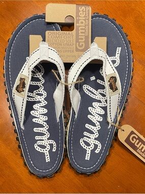 Women’s Gumbies Islander Navy and White Cotton Strap Flip Flop Sandals